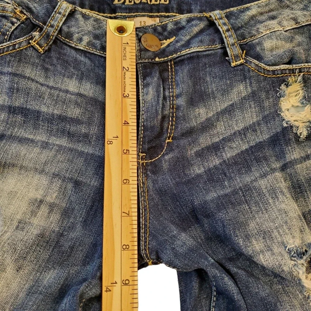 Decree Junior’s Distressed Holes Jeans‎ Super Skinny Stone Washed Stretchy SZ 13